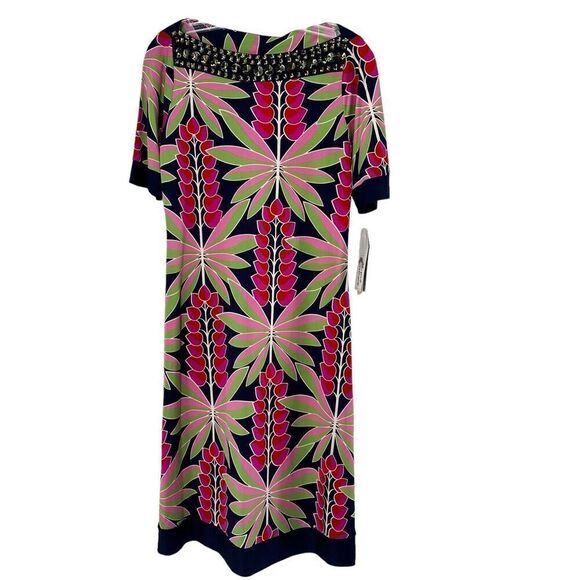 Peter Nygard Dress Silk Colorful Tropical Gemstone Boat Neck Size S Shift Boho - Picture 1 of 11